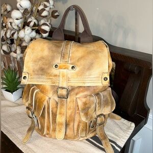 Bed Stu Brown and Tan Leather Backpack with Rustic Finish